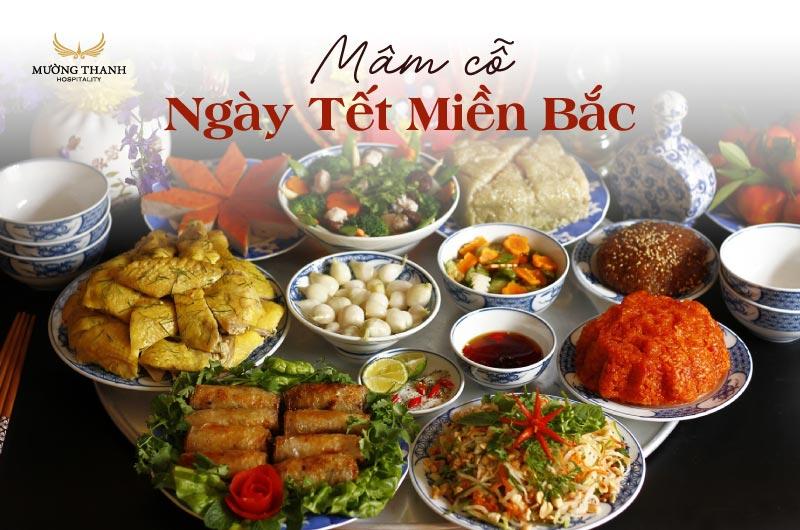 Hình ảnh một mâm cỗ truyền thống Việt Nam với nhiều món ăn đa dạng, màu sắc hấp dẫn, thể hiện sự cầu kỳ và tinh tế
